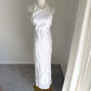 DISSH White Linen Racerfront Open Back Maxi Dress US 4 Coastal Luxury Old Money
